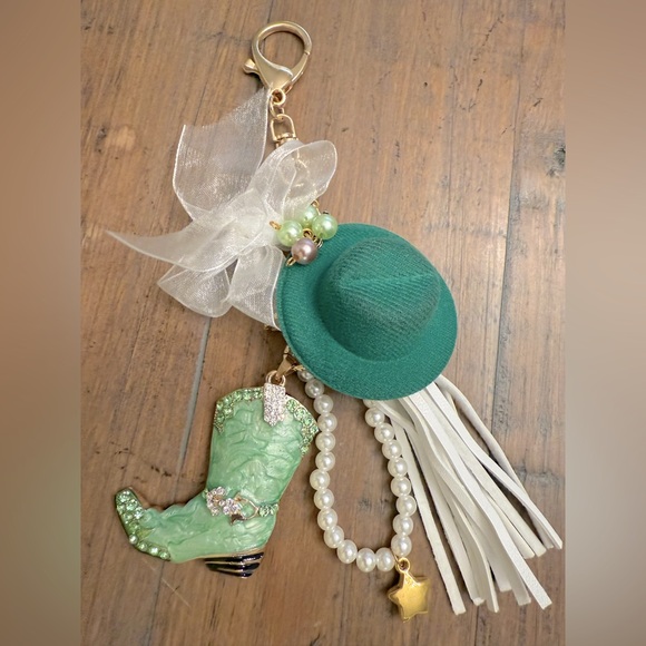 Handbag charm/keychain green boot, green hat beads and charm. NWOT - Picture 1 of 7